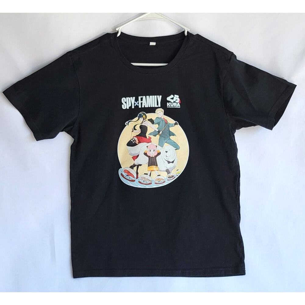 Spy Family X Kura Sushi Black Graphics Tee Sz Kids L (Men's Small)